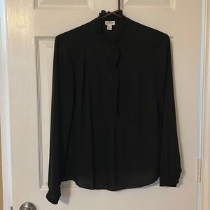 Long Sleeve Ruffle Button Down Cuffed Blouse Shirt